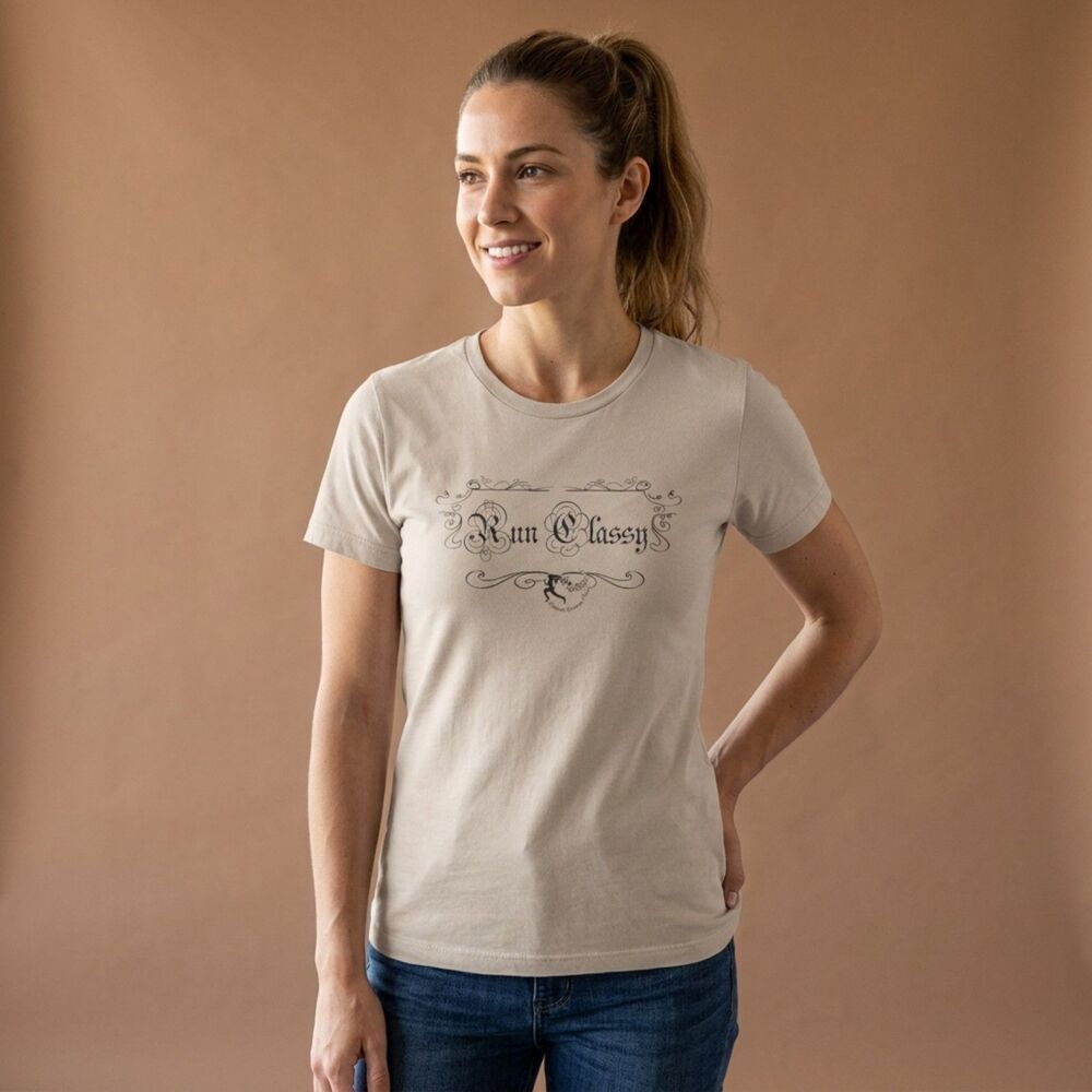 Bella Canvas Womens M Beige Run Classy Vintage Graphic T-Shirt Short Sleeve Tee